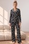 Black Patterned Wrinkled Buttoned Ruffle Pajama Set 26223941-12 - 2