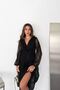 Women's Black Glittery Patterned Double-Breasted Lapel Draped Detailed Midi Asymmetric Dress Nbk5037