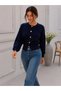Women's Gold Metal Buttoned Knitwear Cardigan Balloon Sleeve Crop Premium Jacket 12525