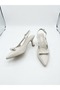 Women's Beige Skin Ribbon Stylish Comfortable Buckle Short Heeled Shoes - 2