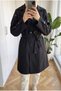 Women's Classic Collar Long Trench Coat with Cufflinks - 3
