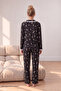 Black Floral Patterned Wrinkled Buttoned Ruffle Pajama Set 26223941-5 - 3