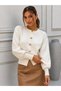 Women's Gold Metal Buttoned Knitwear Cardigan Balloon Sleeve Crop Premium Jacket 12525 - 4