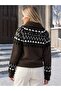 Women's Jacquard Nordic Patterned Jacket Collar Buttoned Knitwear Cardigan 8740 - 2
