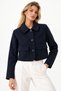 Women's Navy Blue Suede Patch Pocket Slim Shirt Collar Jacket - 2