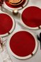 Christmas Concept Red Cream Round Platter / Stitched American Serving Dish / Christmas Table Decoration - 4