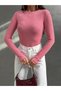 Women's Viscose Ribbed Striped Crew Neck Finger-Loop Slim Fit Long Sleeve T-Shirt - Pink Red - 2
