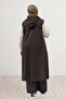 64005 Large Size Buttoned Hooded Modal Vest - Brown - 5