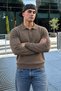 Men's Polo Collar Long Sleeve Brown Knit Sweater - 4