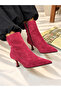 Vienna Burgundy Suede Pointed Toe 5 cm Thin Heel Women's Boots Botti̇e - 5