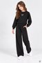 Black Girls' Wide-Leg Sweatpants Set with Embroidered Side Details 24969 - 2