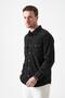 Men's Black Long Sleeve Double Pocket Velvet Shirt - 3