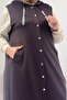 64005 Large Size Buttoned Hooded Modal Vest - Brown - 2