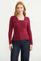 Square Collar Ribbed Knit Sweater - Burgundy