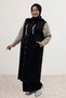 64005 Large Size Buttoned Hooded Modal Vest - Black