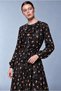 Floral Patterned Long Dress with Ruffle Detail Black 0623