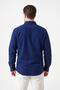 Men's Navy Blue Long Sleeve Double Pocket Velvet Shirt - 4