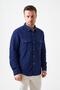 Men's Navy Blue Long Sleeve Double Pocket Velvet Shirt - 2
