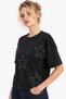 Star Printed Crop T-Shirt with Foil and Stone Detail - 2