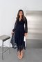 Women's Navy Blue Silvery Patterned Double-Breasted Collar Draped Detailed Midi Asymmetric Dress Nbk5037