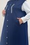 64005 Large Size Buttoned Hooded Modal Vest - Navy Blue - 2
