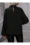 Women's Long Sleeve Collared Ribbon Detailed Gathered Janjan Crepe Blouse - 5