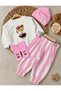 Mrs Teddy Printed Sweatshirt, Striped Pants, Printed Socks and Beanie Baby Girl and Child 4-Piece Set - 2