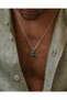 Poseidon Three Pronged Spear Motif Men's Necklace Silver Color Stainless Steel Black Plate Auger Chain