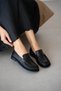Blaine Genuine Leather Gathered Blunt Toe Women's Loafer - Black Leather - 4