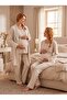 New Season Beige Melange Shawl Collar Breastfeeding Compatible Design Long Sleeve 100% Cotton Maternity Pajama Set - 6