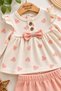 Baby girl heart patterned bow ruffled long sleeve top and bottom 2-piece set 3-6-9-12 months - 3