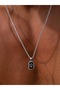 Poseidon Three Pronged Spear Motif Men's Necklace Silver Color Stainless Steel Black Plate Auger Chain - 2