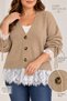 Plus Size Tulle Detailed Knitwear Cardigan Mink - 2