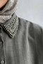 Collar Stone Embellished Oversize Shirt - Khaki - 2