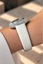 Swiss Women's Wristwatch Steel 33mm White Dial with Crystal Stones Real Leather Strap - 2