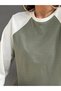 Women's 100% Cotton Contrast Khaki-Ecru Raglan Sleeve Crew Neck Oversize T-Shirt - 3