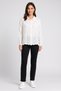 Women Pointed Collar Embroidered Long Sleeve Shirt, Ivory - 2