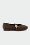 Retra Women's Flat Light Brown Suede Ballerinas with Natural Stone Accessories - 4