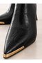 Women's Black Pointed Toe Thin Heeled Boots 9 cm Heeled Boots with Gold Toe Detail Stylish Zippered Women's Boots - 4