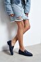 Capri Navy Blue Waterway Crocodile Genuine Leather Flat Sole Women's Loafer Shoes