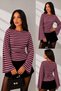 Women's Striped Gathered Detail Wide Sleeve Women's Blouse 212 - 2