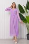 Women's Tie Detailed Long Chiffon Dress Kts003 - Lilac - 4