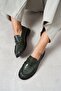Vesta Khaki Waterway Crocodile Genuine Leather Flat Sole Women's Loafer Shoes