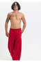 Comfortable Cut Red Sweatpants with Elastic Waistband - 3