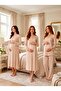 New Season Beige Lace Detailed Buttoned Design Long Sleeve 100% Cotton Maternity Maternity Dressing Gown Nightgown Pajama Set 4-Piece Set - 5