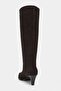 Tang Bitter Brown Suede Leather Pointed Toe Women's Heeled Boots - 8