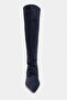 Ravena Navy Blue Suede Leather Pointed Toe Short Heeled Women's Boots - 6