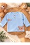 Baby boy 2-piece set: 2-ply special knit fabric, light blue bear print long-sleeve top and drawstring pants, 100% cotton. - 3