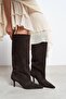 Melna Bitter Brown Suede Leather Pointed Toe Thin Heeled Women's Boots