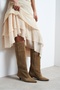 Ravena Rome Beige Suede Leather Pointed Toe Short Heeled Women's Boots